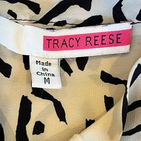 Tracy Reese Animal Print Blouse Sleeveless Neck Tie Medium Button Front - Picture 5 of 5